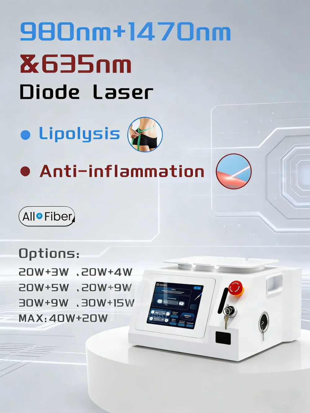 980nm& 1470nm& 635nm lipolysis endolifting laser