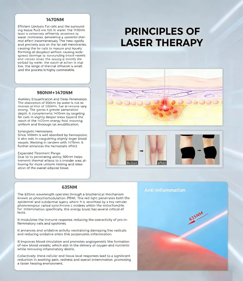 980nm& 1470nm& 635nm lipolysis endolifting laser